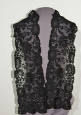 Victorian Black Lace Stole / Shawl / Collar 6 1/2" X 56"