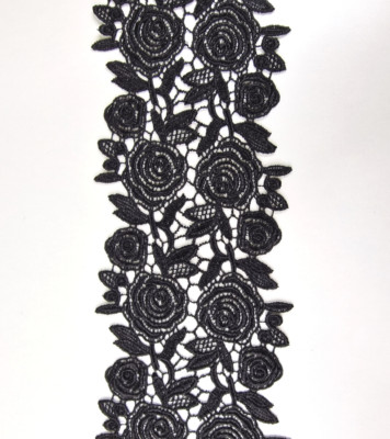 Spitzenborte, Guipure, Pat. 12G0152, Breite 110 mm, 1 Meter lang, Farbe schwarz