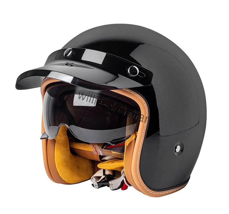 Jethelm mit Visier Motorradhelm Retro Rollerhelm Sturzhelm Schwarz Grau Unisex - Bild 3 von 3