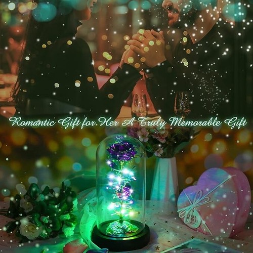 Rose Rotating Gifts Swirling Light Up Roses in Glass Dome Gifts- Flower Rotating - Picture 5 of 6