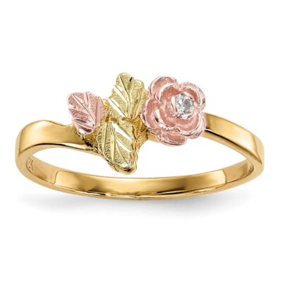 10k Tri-Color Gold Black Hills Diamond Rose Ring Size 7 for Women 1.81 gram