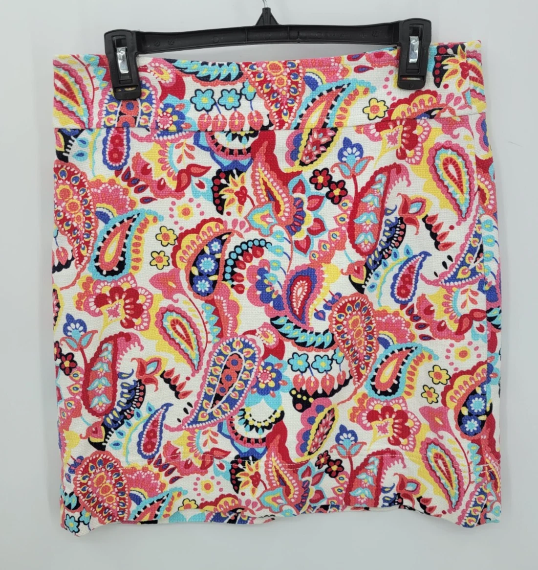 Talbots Skirt Womens 8 Colorful Paisley Artsy Boho Summer Cotton Stretch Casual