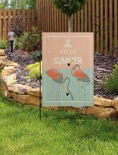 Hello Summer Flamingo Small Garden Flag Double Sided Burlap Yard 12.5x18 Inches