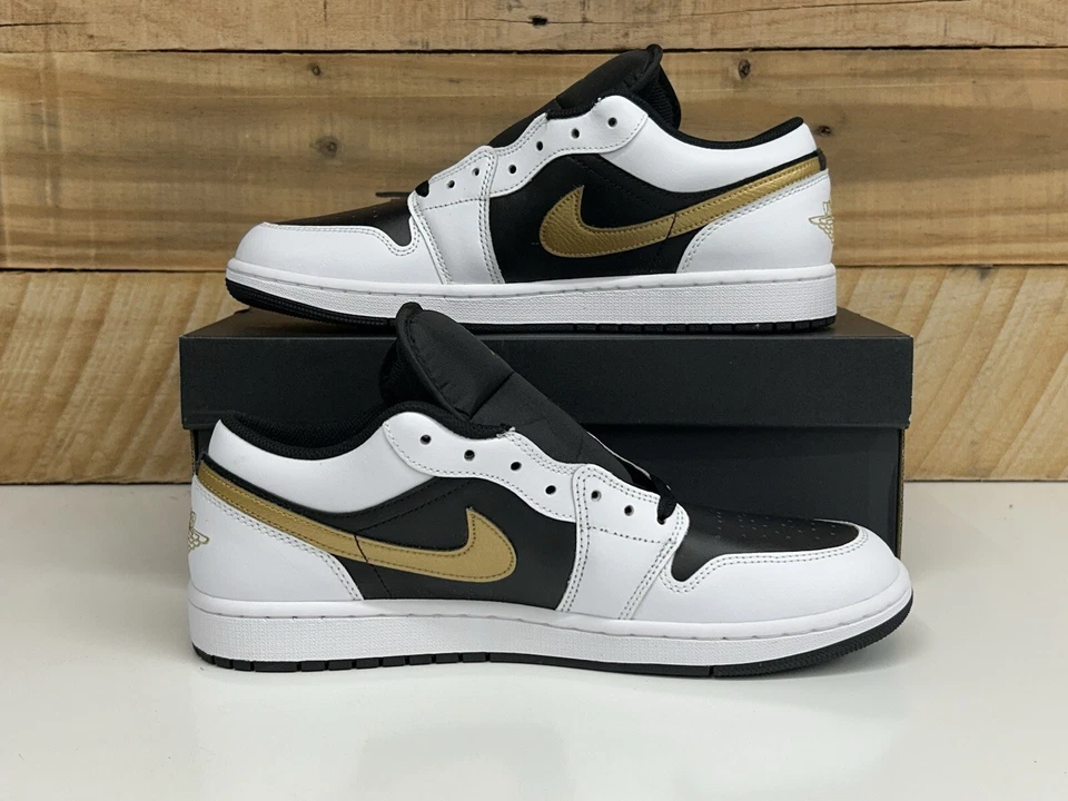 Nike Air Jordan 1 низкий «Металлический золотой свуш» черный белый (553558 172) новые мужские - Изображение 2 из 4