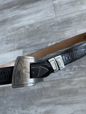 Taxco LARGE Mex Sterling Silver Belt Buckle 4pc X Justin Cowhide Leather Belt