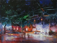 Night cityscape Original oil painting IMPRESSIONISM Oil on panel by A Onipchenko