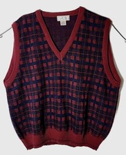 Murano Men XL Wool Blend Made in Italy Plaid Red Pullover Vest