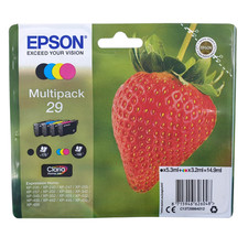 Image of Epson 29 Ink Cartridges Cyan Magenta Yellow Black Strawberry Genuine Original