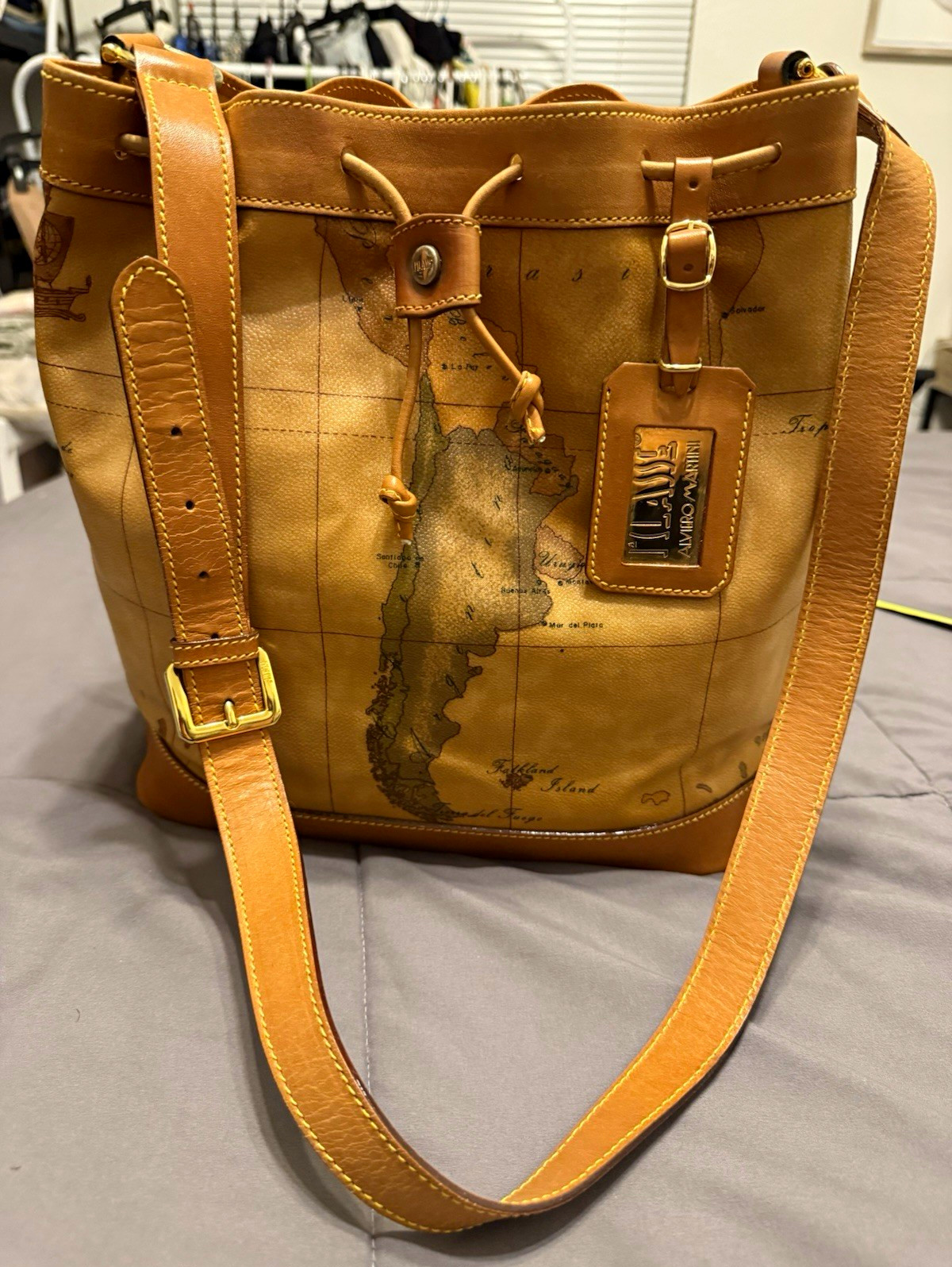 Alviero Martini Prima Classe Tan Map Leather Bucket B… - Gem