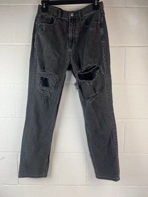 American Eagle Women s Size 6 Black Denim Distressed Mom Jeans