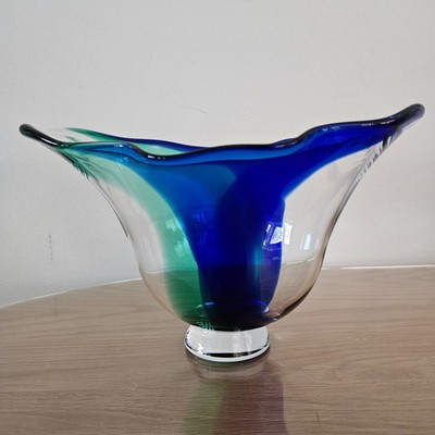 ORREFORS Lars Hellsten Blue & Clear Butterfly Glass Bowl
