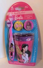 Mattel BARBIE Pink  Purple 2 Toothbrushes/2 Rinsing Cups/2 Brush Caps Set NEW 