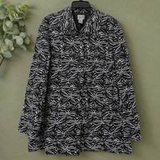 Chico's Linen Blend Abstract Print Lined Jacket Black White Size 3 XL