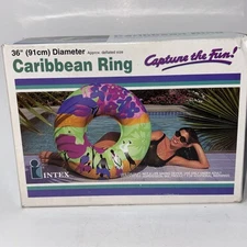 Vintage Intex 36” Caribbean Pool Ring 1992 Factory Sealed Colorful Tribal Design