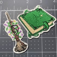 2 pcs Witchy Patches Grimoire Broom Iron On Sew On   Free Shipping 