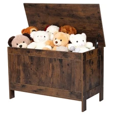 Uimoso Wooden Kids Storage Bench and Toy Chest, 29.7 x 15.3 x 18.9 in, Brown