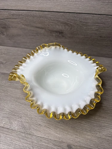 Vintage Fenton GOLD CREST Ruffled Edge Bon Bon Dish