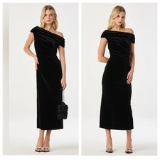 ASTR one shoulder off the shoulder black velvet midi dress XS party holiday