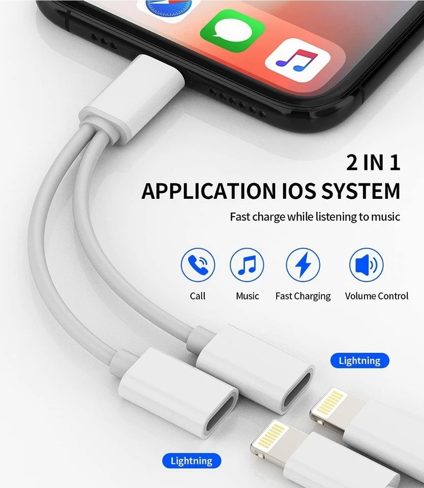 Adaptador de Auriculares Compatible para Auriculares 8pin Y Cargador para Iphone Foto 2 de 4
