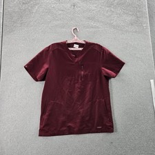 Jaanuu Women Scrub Top M Burgundy Mock Wrap Zipper Short Sleeve