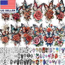 71 Sheets Rose Flowers Butterfly Temporary Tattoos for Women Adults, Water Color