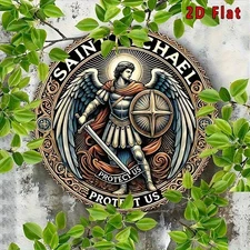 2D Flat Aluminum Metal Wall Decoration- Saint Michael the Archangel with 'Protec