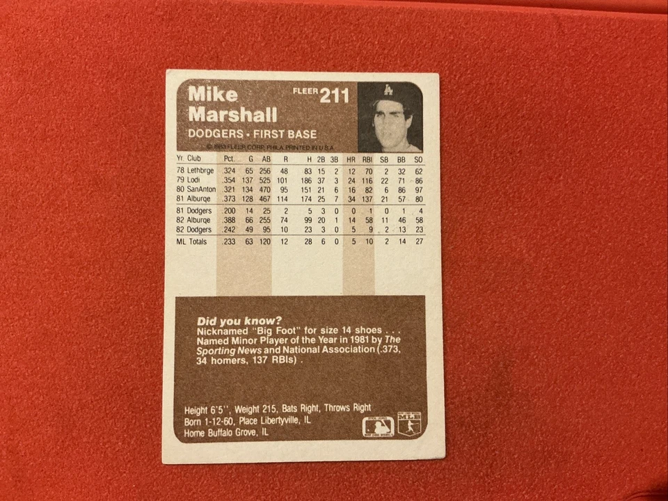 Mike Marshall 🔥🔥1983 Fleer #211 🔥🔥Autografiado 🔥🔥 Foto 2 de 2