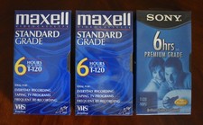 Maxell - Sony T-120 VHS Videocassettes grabables en blanco • Lote de 3 • Nuevo Precintado