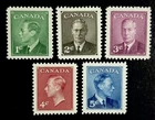 Canada MNH #289-293 King George VI - “Postes-Postage” Omitted Set Stamps - 1950