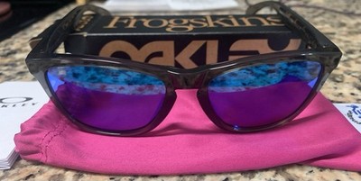 Oakley Frogskins Grey Smoke Frame Polarized Galaxy Blue Mirror Lens Sunglasses