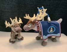 Lot of 2 Disney Frozen Sven Reindeer Plush Stuffed Animals 1 Sitting, 1 w/ Bells