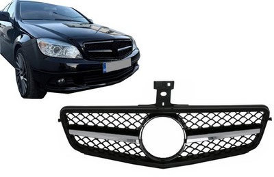 Kühlergrill für Mercedes C W204 S204 2007-2014 Sport C63 Look Glänzend schwar
