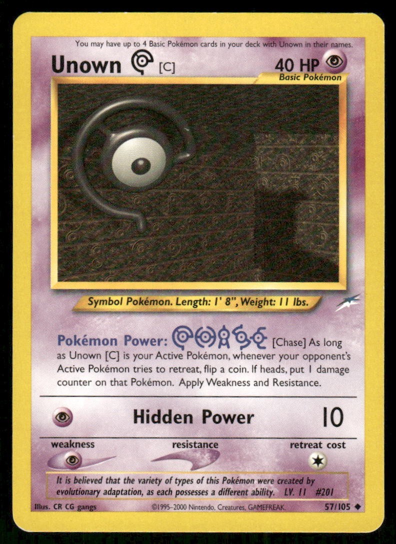 Pokemon Tcg Unown C #57 Pokemon Neo Destiny LP
