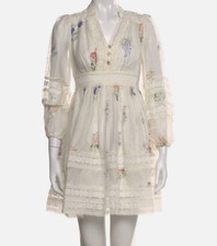 Zimmermann Women's Cream Hypnotic Lace Trim Floral Print Mini Dress Size 2 (US8)