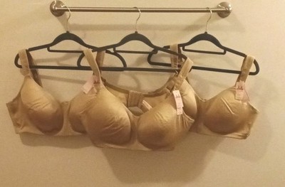 Set of three Wireless Cacique Women s Plus 44C Beige Solid Satin T-Shirt Bra