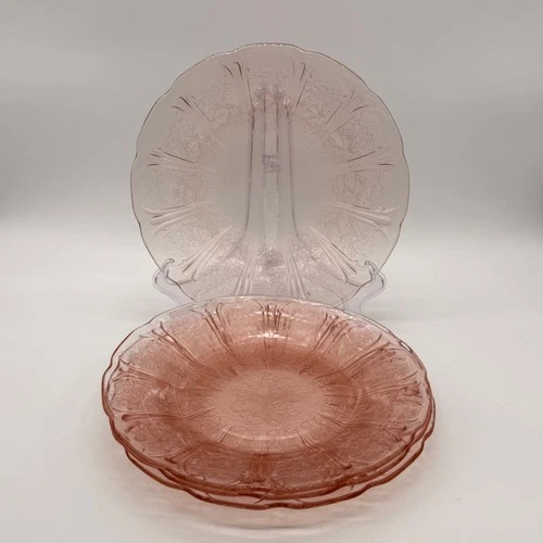Vtg set of 4 Jeannette Cherry Blossom Pink Depression Glass Plates 9"