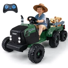 24V Ride On Tractor for Kids with Detachable Trailer Remote Control Music