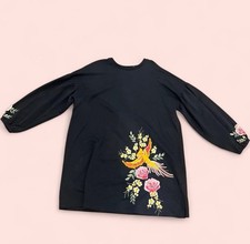 ASOS DRESS 100% COTTON FRENCH TERRY EMBROIDERED FLORAL BLACK MLTI SIZE 18 US