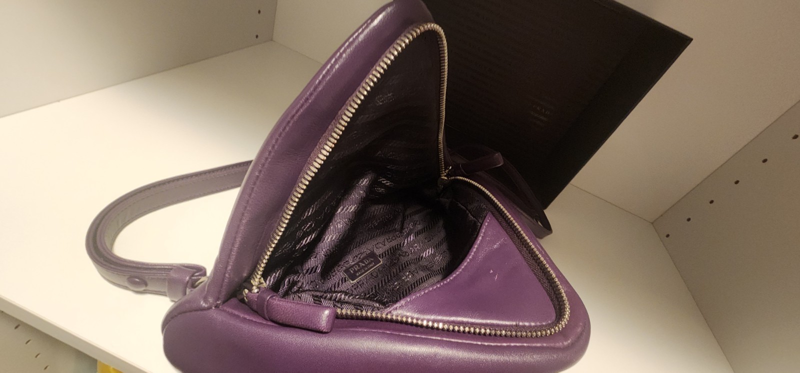 Authentic PRADA Triangle Leather Shoulder Bag Dee… - image 12