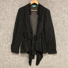 Blue Illusion Jacket Womens Size Medium Black Open Front Tie Long Sleeve 17108