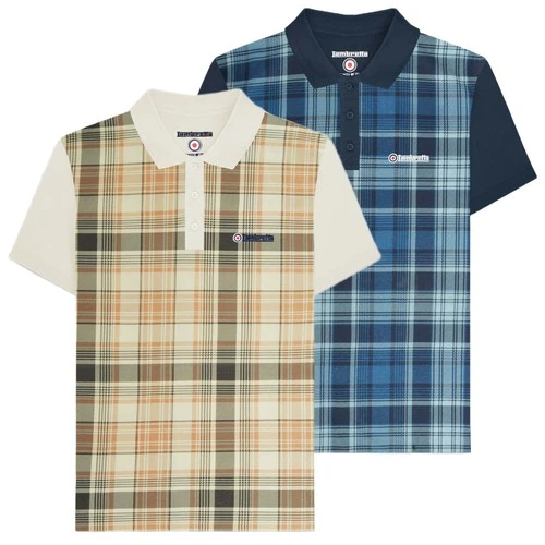 Mens Lambretta Check Print Smart Classic Retro Polo Shirt Sizes M to 4XL