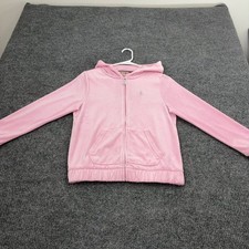 Juicy Couture Hoodie Kids L Pink Polyester Velour Full Zip Y2K Casual Style