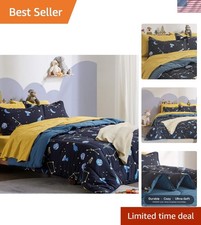Charming 7-Piece Kids Bedding Set in Navy Galaxy - Full/Queen Size Comfort