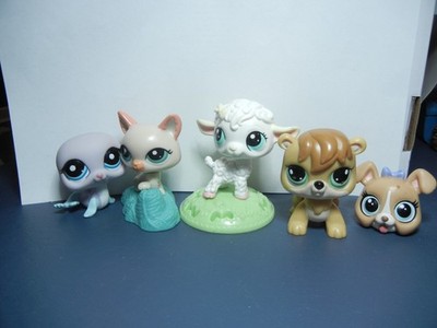 Littlest Pet Shop animals Lot of 5 pieces AS IS  lamb cat dog seal