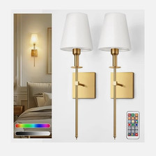 Battery Operated Wall Sconce Set of 2 Rechargeable Wall Lights 24.6 inch Gold