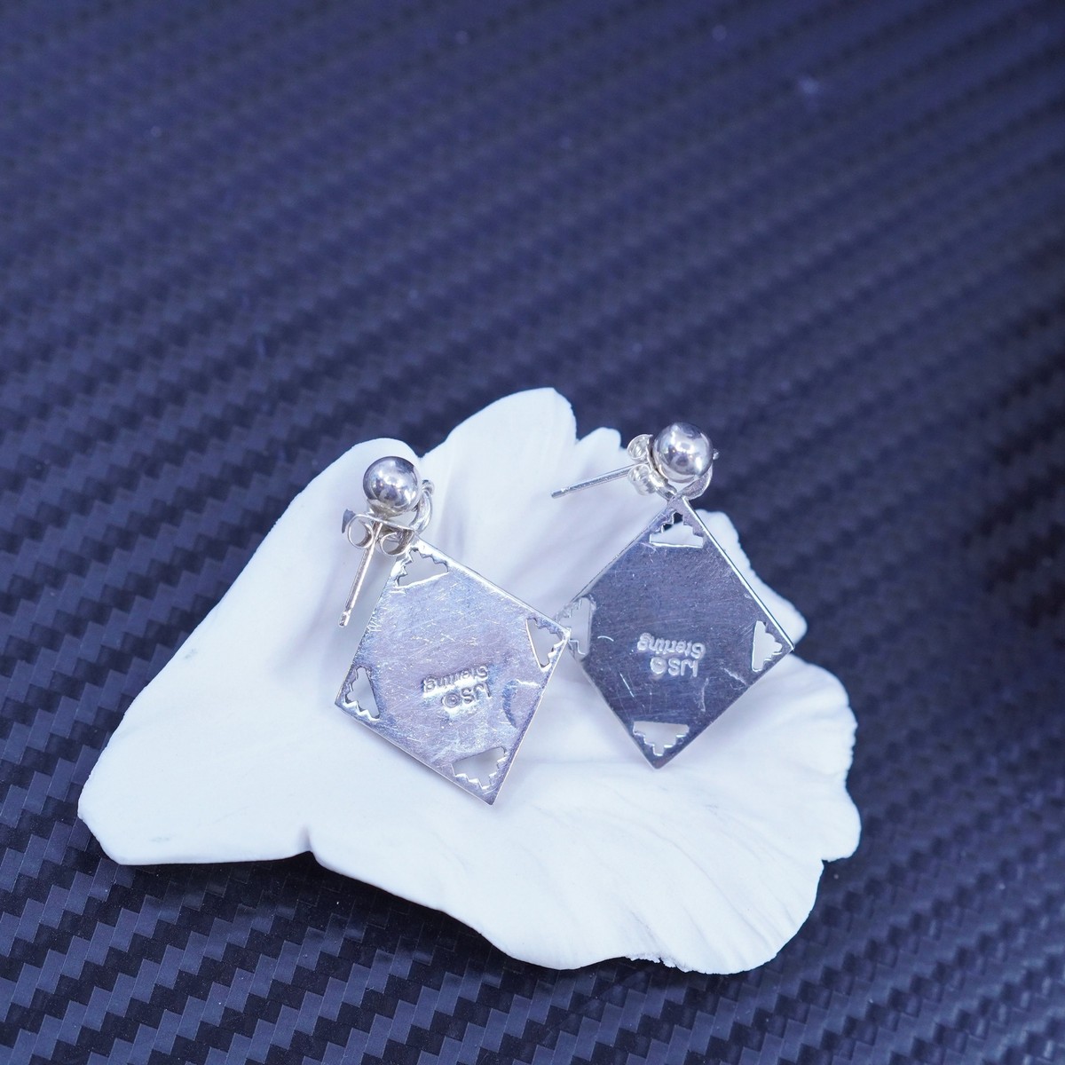 Native American IJS sterling silver 925 square earrings turquoise