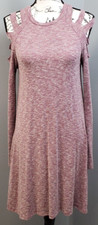 Elan Knit Dress Womens Large Burgundy Long Cold Shoulder Sleeve Stretch Pullover