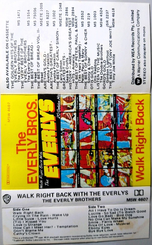 The Everly Brothers - Walk Right Back With The Everlys. Cassette 1975 Warner - Image 2 of 2