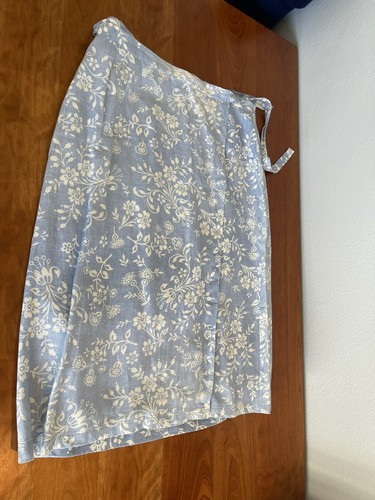 Boden 14 R 100% Linen Powder Blue & White Beautiful Floral Print Wrap Skirt - Picture 24 of 24