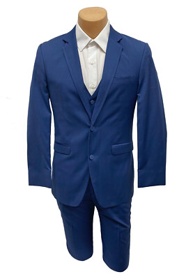 Allure Men Cobalt Blue Suit with Pants & Vest 3 Piece Slim Fit 42R 35W